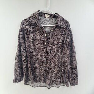 Pol Women's Blouse Button Up Long Sleeve Leopard Print Size S Office Relaxed Fit